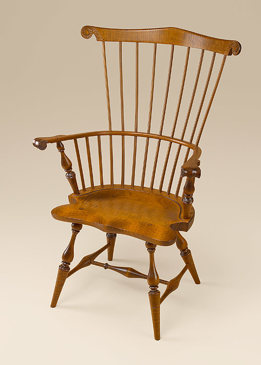 Historical Tiger Maple Fan-Back Windsor Armchair-image