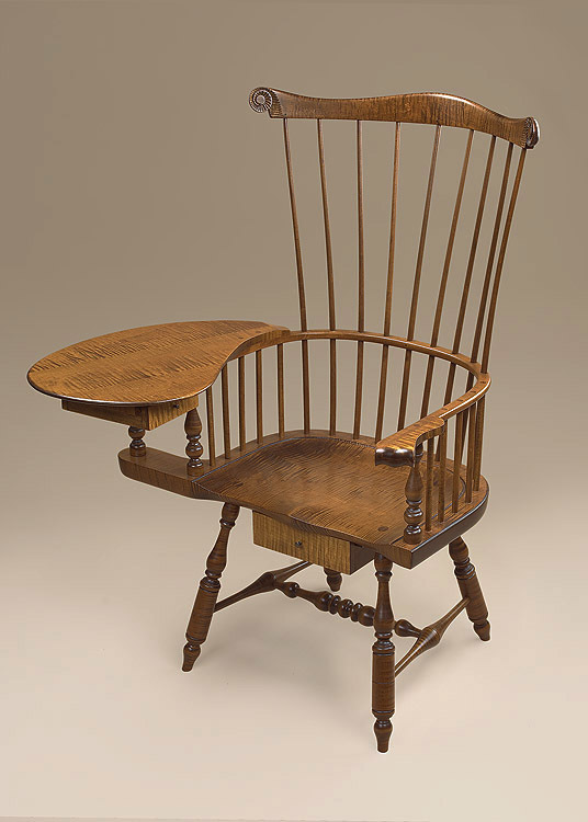 Historical Tiger Maple Windsor Writing Armchair-image