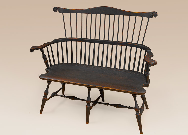 Historical Fan-Back Windsor Settee with Carved Knuckles-image