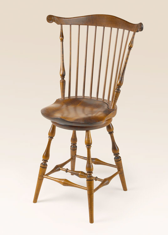 Historical Tiger Maple Swivel Fan-Back Stool-image