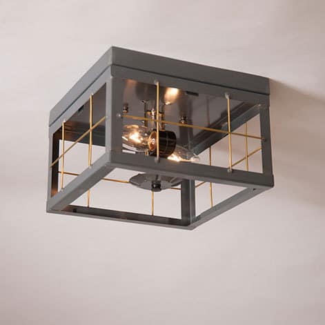 Double Ceiling Light with Brass Bars in Country Tin no Glass-image