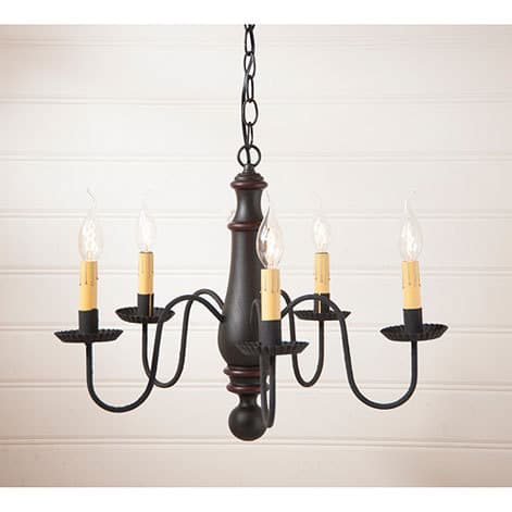 Medium Wooden Norfolk Chandelier in Sturbridge Black with Red Stripe-image