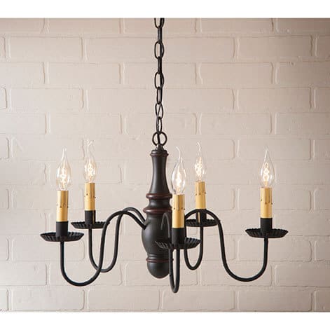 Lynchburg Wooden Chandelier in Sturbridge Black with Red Stripe-image