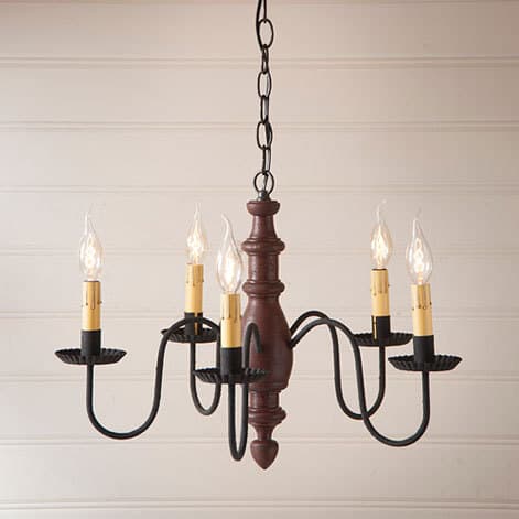 Country Inn Wooden Chandelier in Americana Red-image