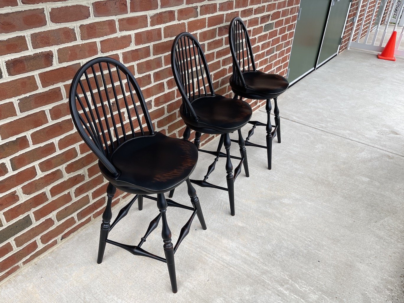 Three Historical Swivel Low Bow Back Windsor Stools-image