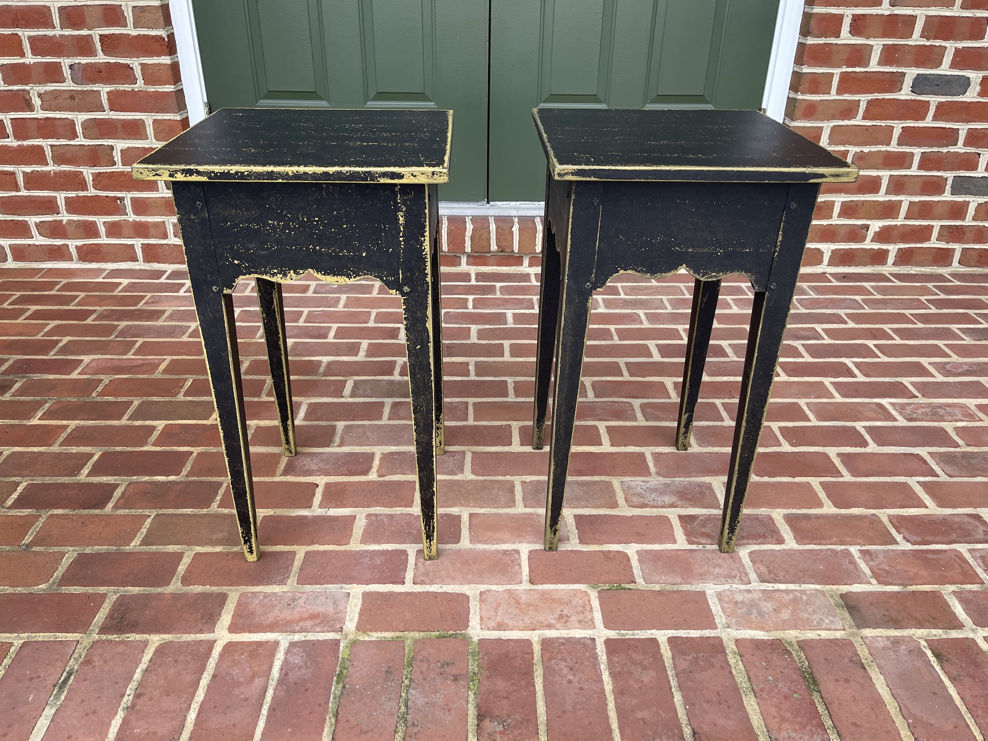 Pair of Primitive Country Stands Rustic Black over Rustic Rye-image