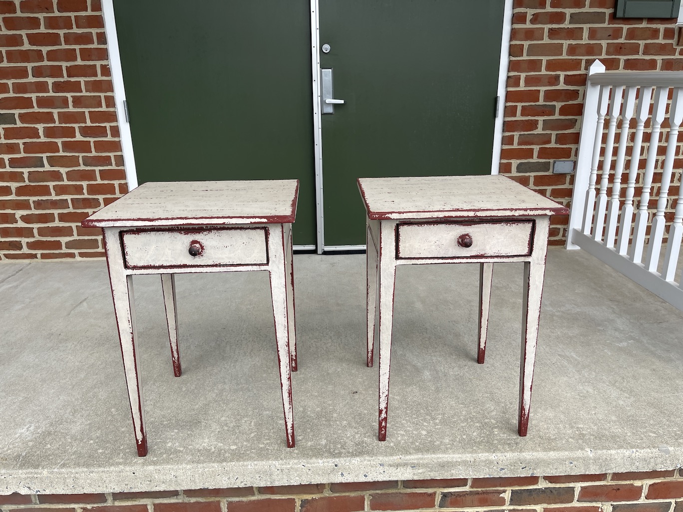 Pair of Morgan End Tables Rustic White over Rustic Red - Sold-image