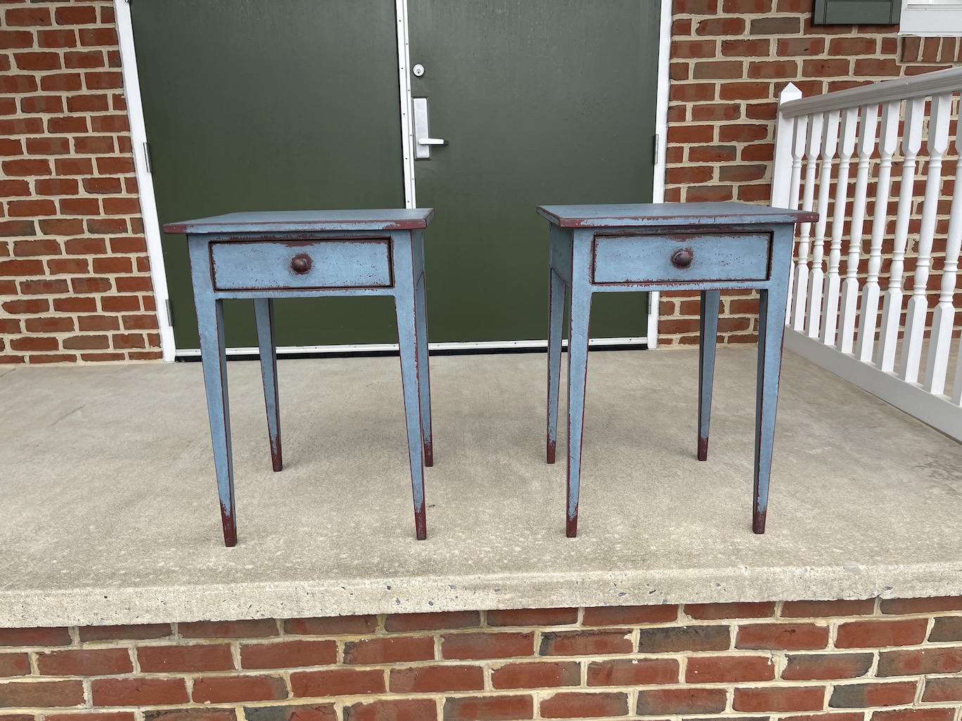 Pair of Morgan End Tables Rustic Country Blue over Rustic Red-image