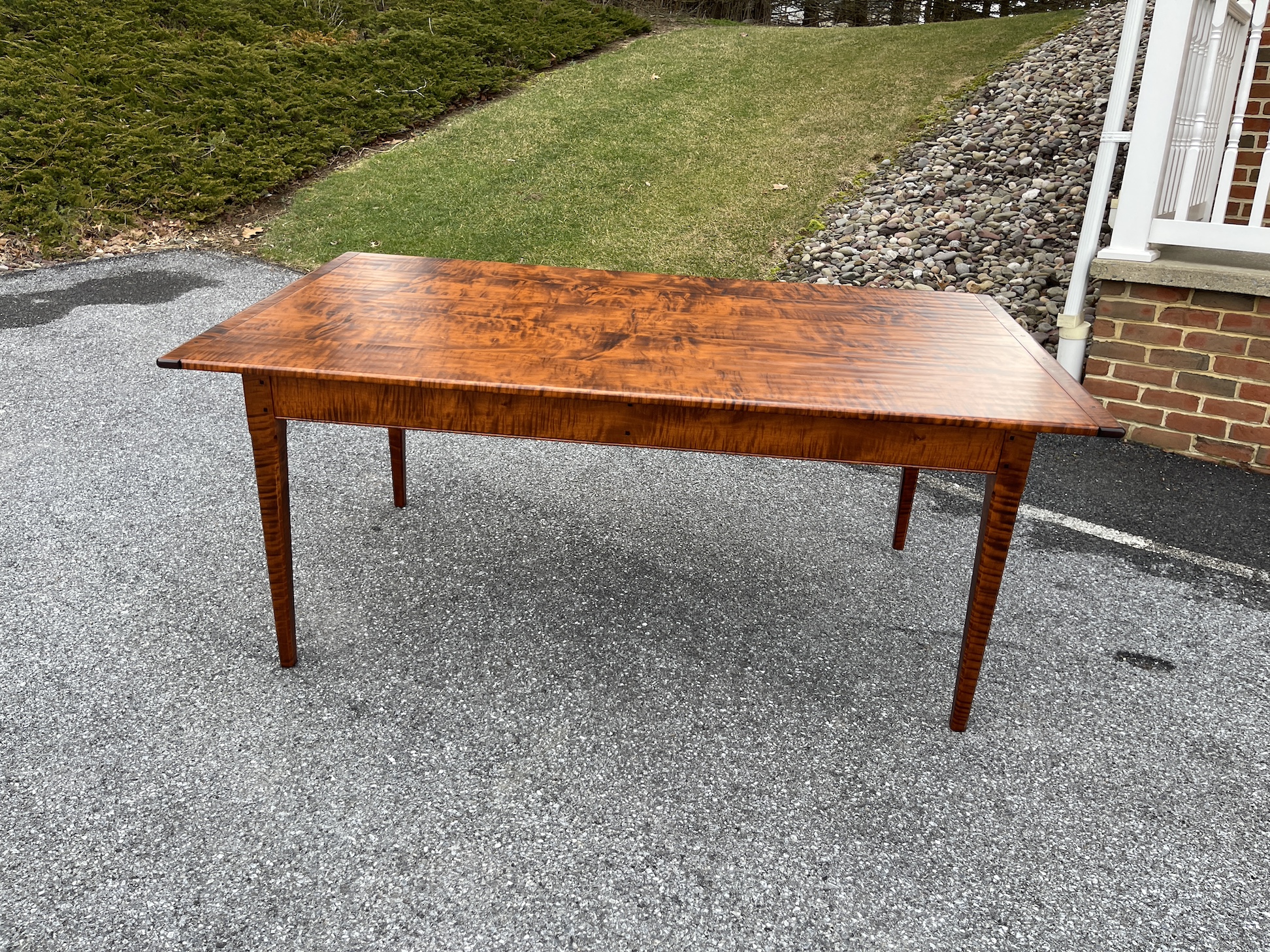 5ft 11 1/2in Tiger Maple Wood Farmhouse Table and Two Extensions-image