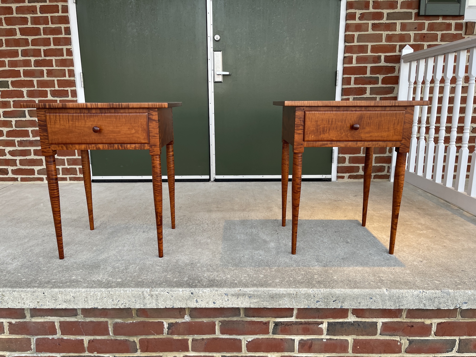 Pair of Tiger Maple Wood End Tables-image