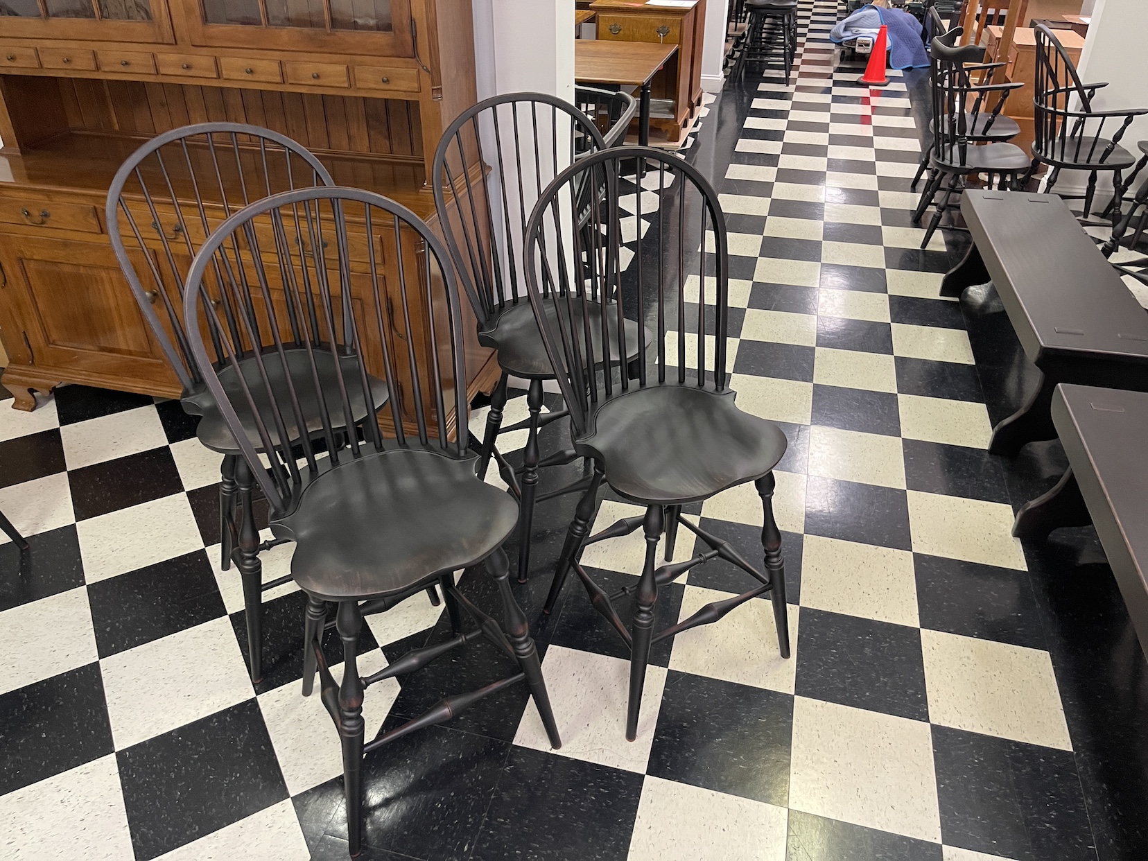 4 Non Swivel Historical Bow Back Windsor Stools-image