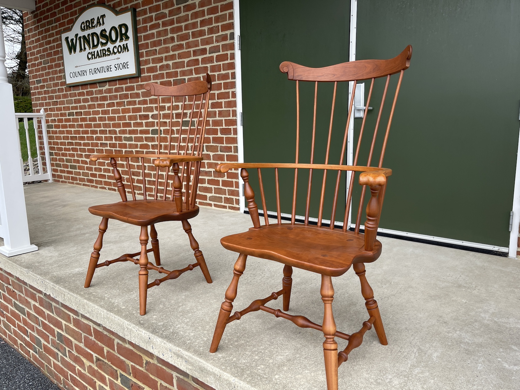 Pair of Cherry Fan Back Windsor Armchairs-image