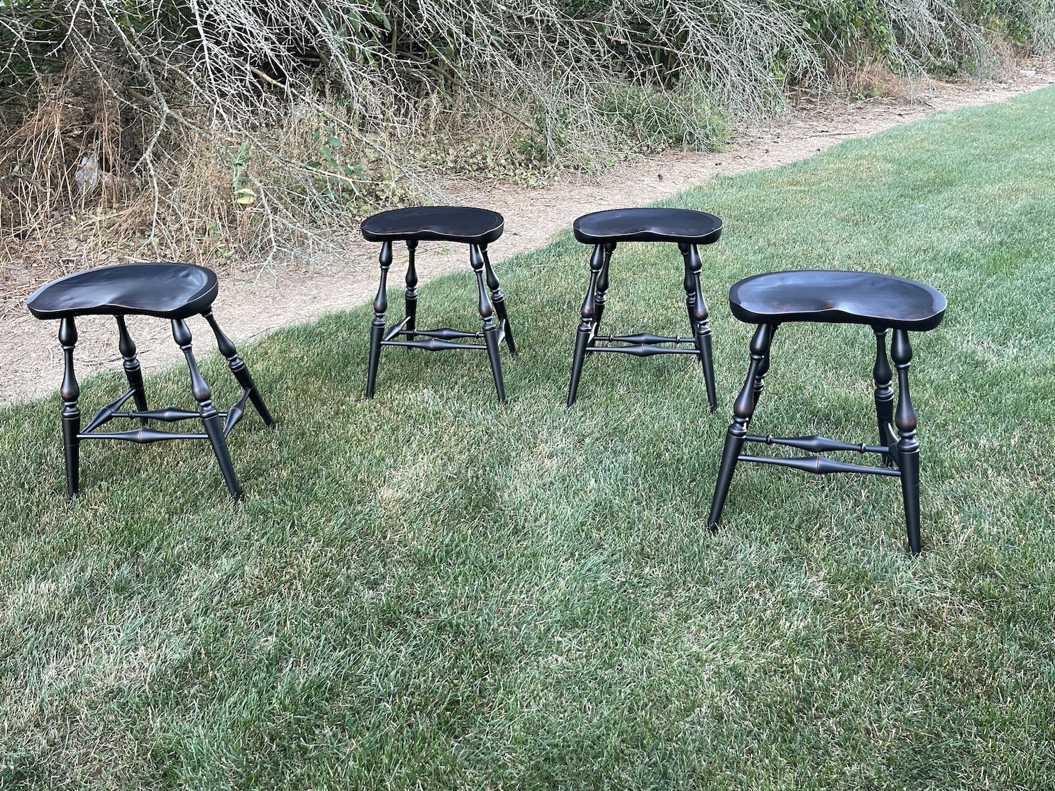 Set of 4 Saddle Seat Windsor Stools-image