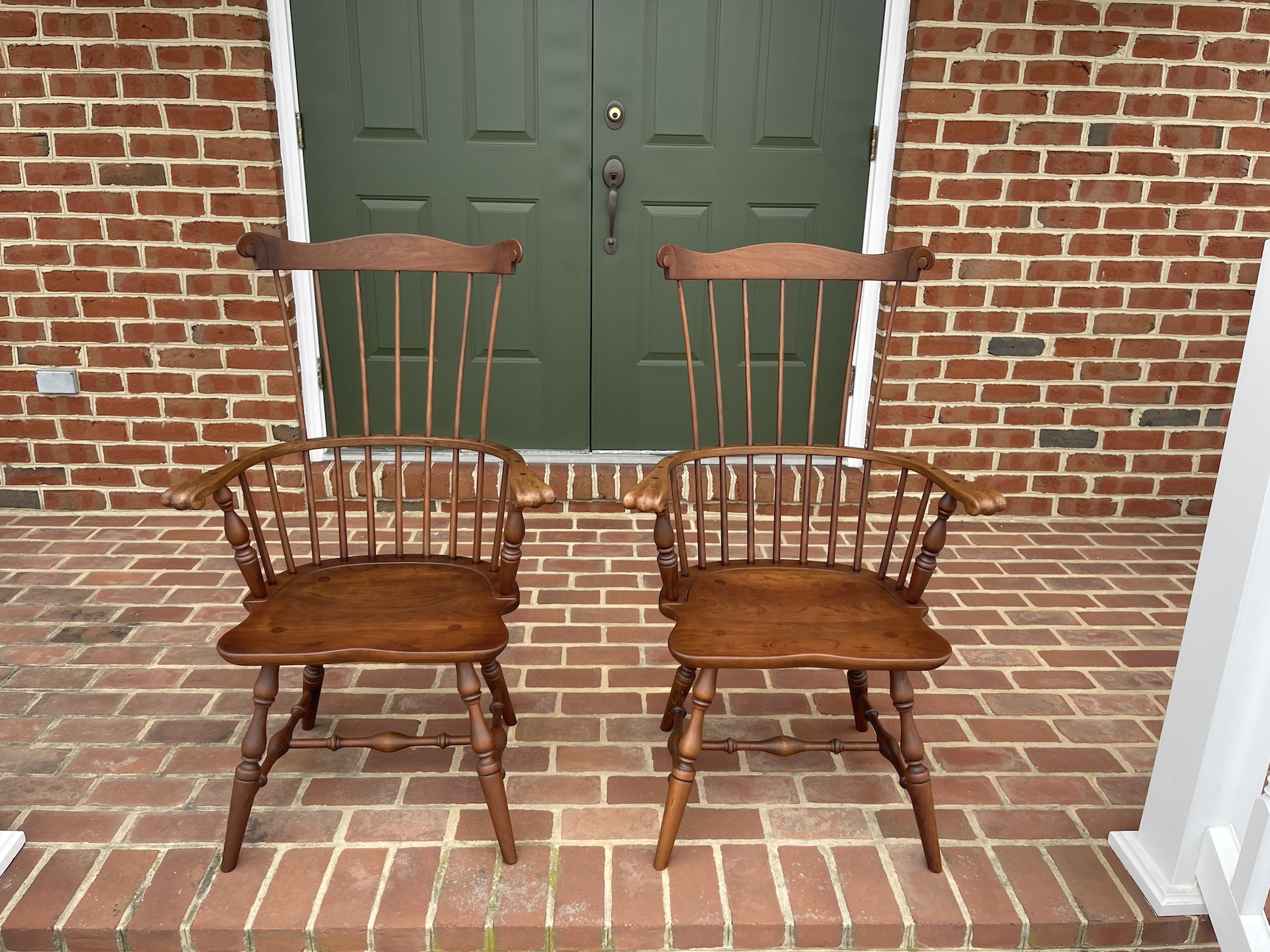 Pennsylvania Made Two Cherry Fan Back Windsor Armchairs-image