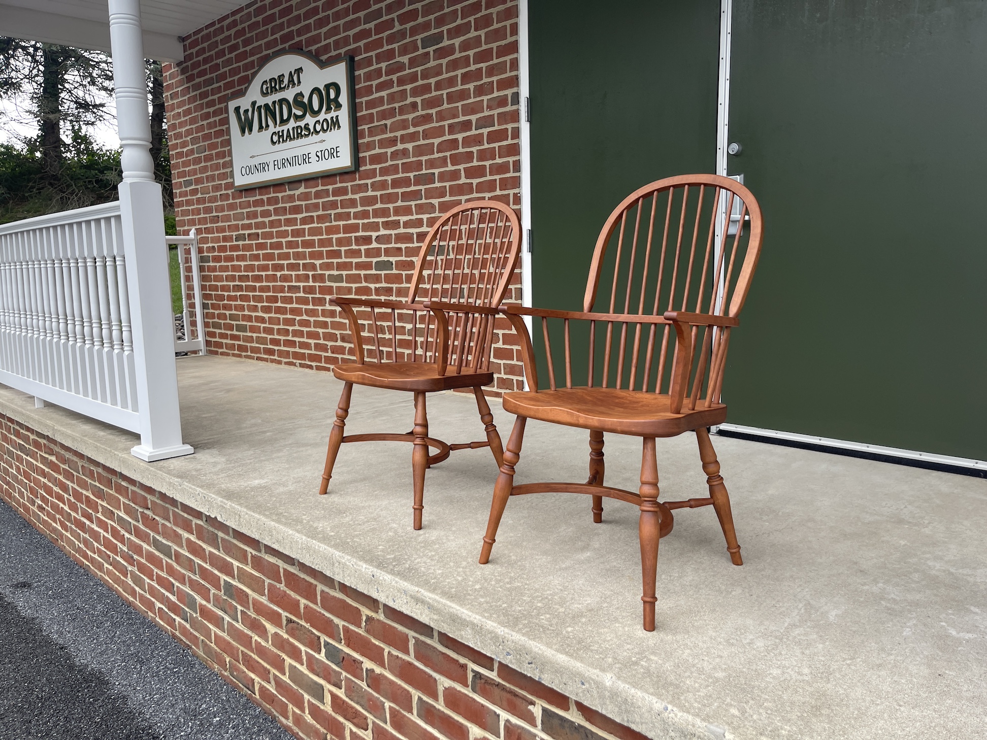 Two Cherry Wood English Style Windsor Chairs-image